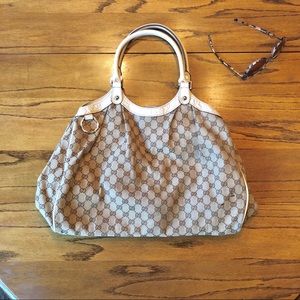 GUCCI SUKEY GUCCISSIMA CANVAS TOTE CREAM BEIGE
